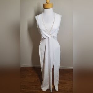 Zara Unique Elegant White Cream Back Transparency and Bow Side Ziper Light Dress